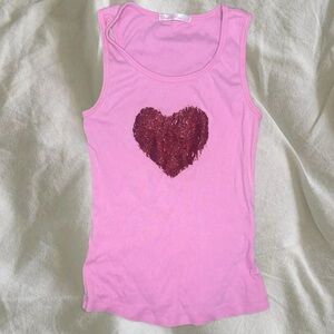 Vintage Charlotte Russe Pink Tank with Red Sequin Heart